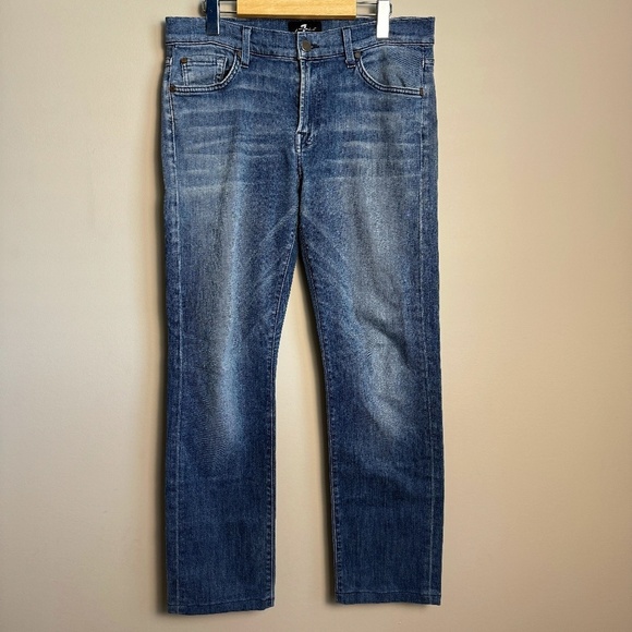 7 For All Mankind Men's Luxe Performance‎ Denim Slimmy Blue Jeans Size 33 - Picture 1 of 14